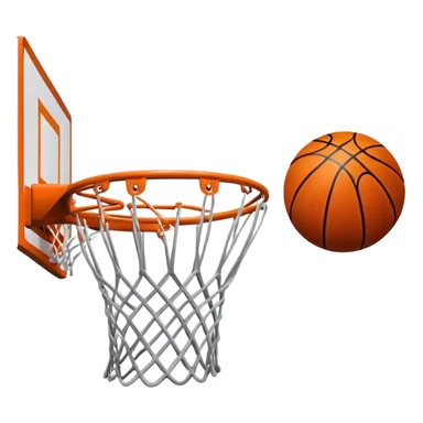 A close-up of a basketball swishing through the hoop, with the net slightly bouncing. The background features a blurred basketball court, capturing the excitement and precision of scoring in the game. sticker