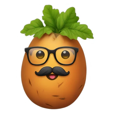 a sweet potato with glasses and a beard sticker