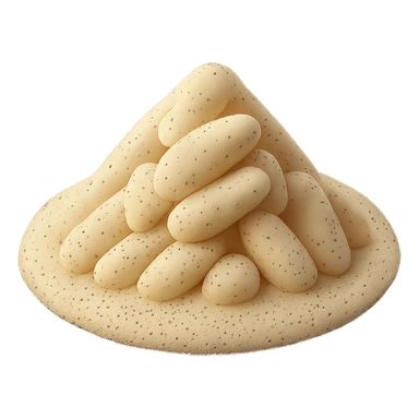 Increase the number and visibility of dark vanilla specks throughout the vanilla sugar mound. Make the specks more prominent and clearly scattered across the surface, while keeping the sugar fine, dry, and soft. Maintain the 3D-rendered, clean, minimal Apple emoji style with transparent background and emoji scale. The style is Apple emoji style with a 3D-rendered clean minimal look. sticker