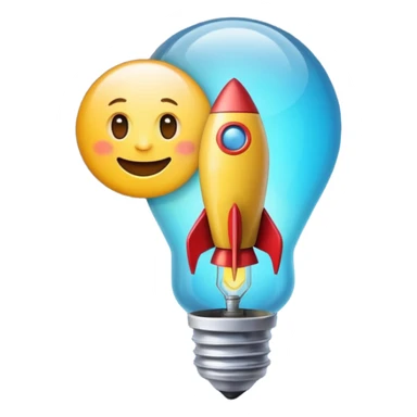 An emoji representing entrepreneurship, featuring a dynamic rocket angled upward for ambition and growth, alongside a glowing lightbulb symbolizing creativity and innovation. Sleek, modern, and vibrant to capture the essence of visionary thinking. sticker