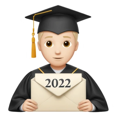A simple emoji-style icon of a white manila envelope with subtle paper texture, clean edges, and a small graduation NUMBER  2022-photo icon on the front, graduation icon  sticker