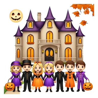 Kids trick or treating at a mansion sticker
