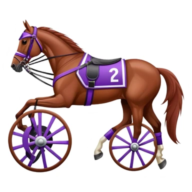 Harness racing with sulky behind horse in purple sticker