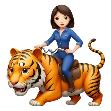 Super sexy brunette riding large mean ferocious tiger sticker