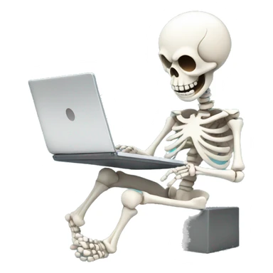happy skeleton working on laptop sticker