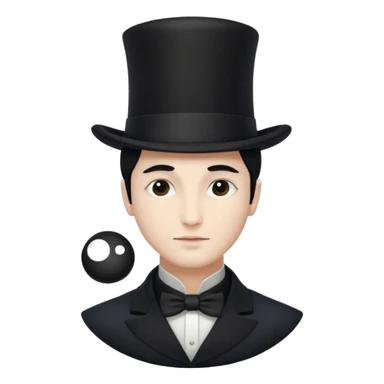 a french magician with a yin yang face and a closed eye type, and a top hat sticker