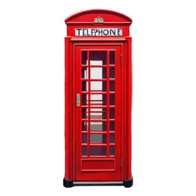 Cinematic Realistic depiction of an iconic red telephone box, rendered in vivid, saturated colors with detailed textures and reflective surfaces, set on a classic English street under soft, diffused daylight sticker
