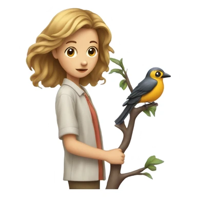 Girl watching a bird  sticker