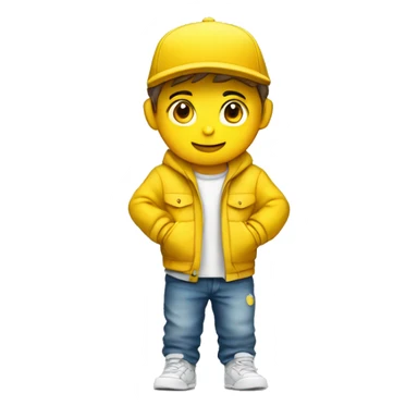 Niño blanco saludando con gorra amarilla sticker