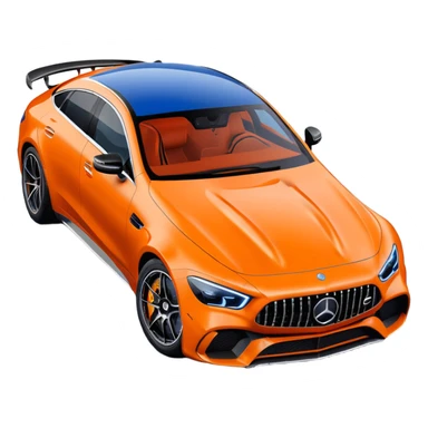 Mercedes amg gt 63 orange colour From top angle light coming from back and creating rimlight with blue colour on object sticker