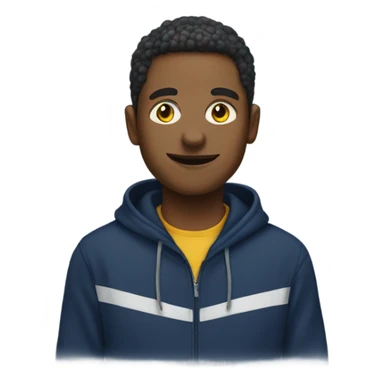 generate me a yellow emoji person wearing a navy blue hoodie sticker