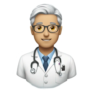 Person watching video of a white doctor with grey hair  sticker