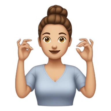 brown hair woman with a bun, and crab hands sticker
