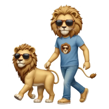 anthropomorphised lion in t-shirt and jeans wearing sunglasses walking upright sticker