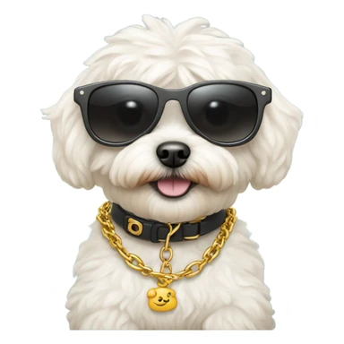 maltipoo with sunglasses and a chain sticker