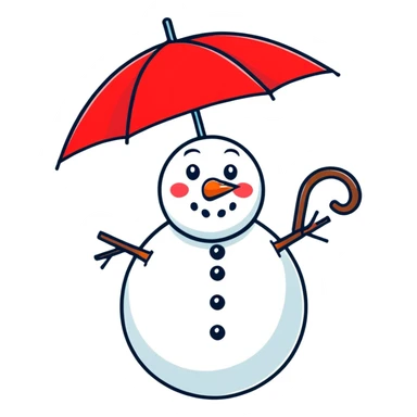 Snowman holding red umbrella sticker