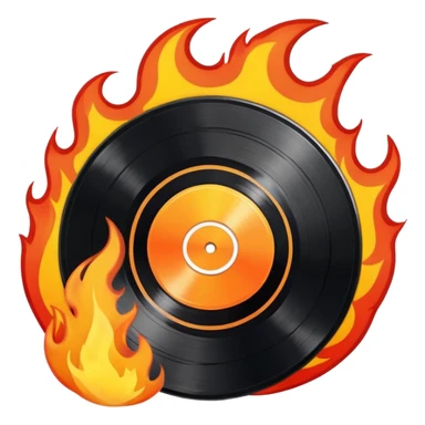 a black vinyl record white sticker and flames  sticker