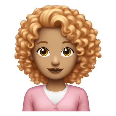 Blue eyed girl with strawberry blonde curly hair dressed in pink sticker