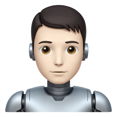 male robot with dark hair color and metalic face sticker