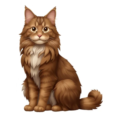 A high-resolution photo-realistic digital illustration of a brown maine coon cat, full body noble maine coon sitting sticker