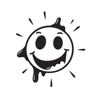 Hand-drawn creepy smiley face with blood splatter and menacing smile sticker