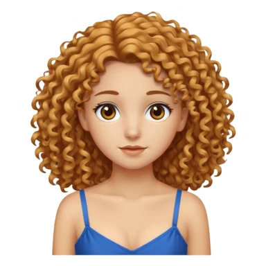 girl with golden curly hair, brown eyes, wearing a blue camisole dress sticker