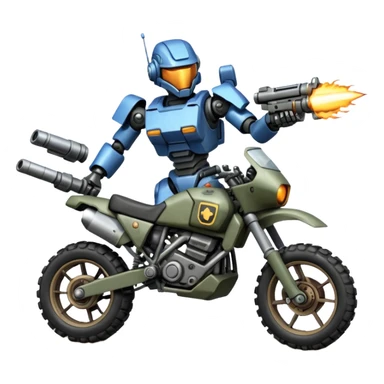 an army mech shooting forward enemy mech off-road racing motorcycle  sticker