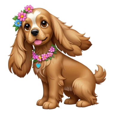Full body shot of a cocker spaniel with flowers sticker