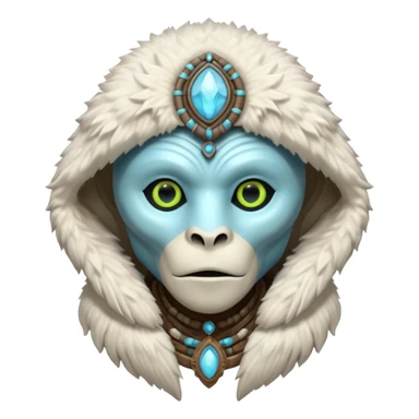 ancient arctic alien shaman portrait, head and shoulders only, Inuit-inspired fur hood, carved bone ornaments, glowing cosmic eyes, icy alien skin, spiritual sci-fi vibe, 3D cartoon, mobile game icon style, clean background, no text, no watermark


 sticker