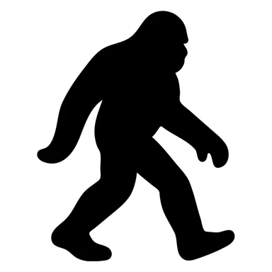 minimalist icon of sasquatch striding in profile, simple brown silhouette sticker