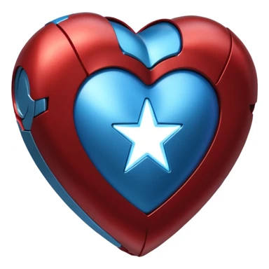 A red Iron Man heart with a glowing blue star in the center sticker