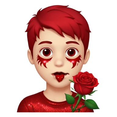 red glitter naughty-looking boy biting a rose in his mouth sticker
