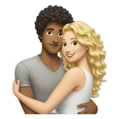 White man with dark curly hair hugging a blonde curvy woman sticker
