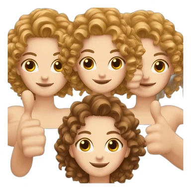 white girl brown curly hair with thumbs up sticker