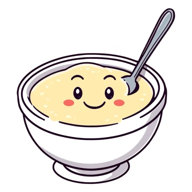 smiling bowl of creamy porridge with a spoon sticker