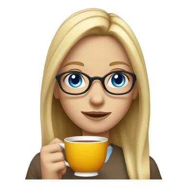 Girl with long blonde hair and blue eyes and glasses sipping tea sticker