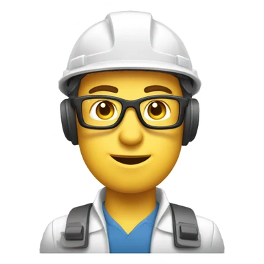 Caucasian engineer with helmet, glases, earplugs safety sticker