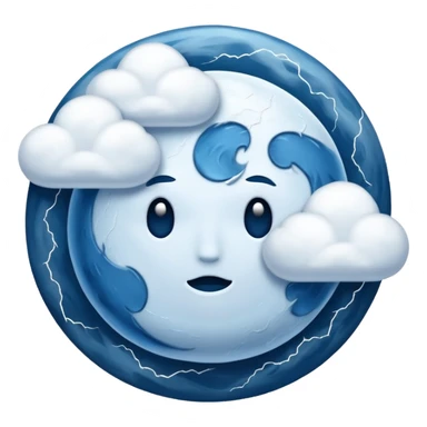 blue moon with no face and with clouds with snow and thunder with no face too sticker
