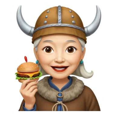 old asian woman viking eating burger sticker