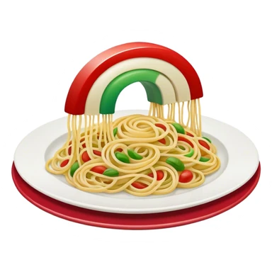 green white and red rainbow with a plate of spaghetti at the end of it (instead of a pot of gold sticker