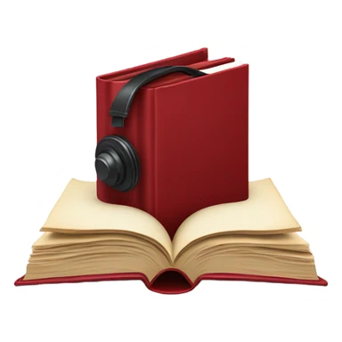 Dark red book open with a dark red headphone on top  sticker