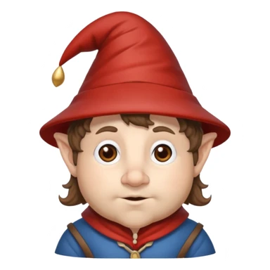 Gnomo con capelli ricci corti marroni, occhi marroni e cappello a punta sticker