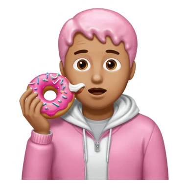 A man eating a pink donut spilling white icing down his face and clothes sticker