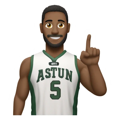 A  sports fan that has on a foam finger and the sports team is called TATUM sticker