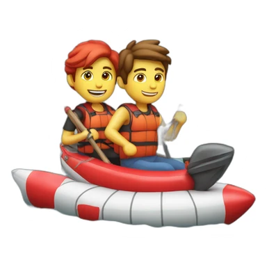 un emoji de un barco inflable rojo pero con motor y una 2 personas pescando en el  sticker