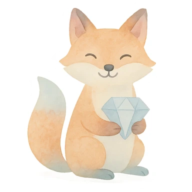 cheerful fox holding a diamond, watercolor painting, vibrant yet soft colors, whimsical feel sticker