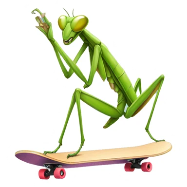 A praying mantis on a skateboard sticker