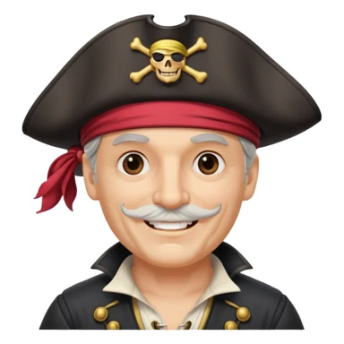 white middle aged male pirate captain with pirate hat and one eye patch, smiling sticker