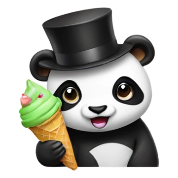 Panda eating ice cream with top hat sticker