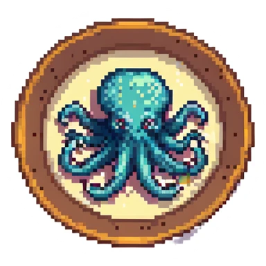 pixel art tapa de pulpo, small plate, bright colors, retro style sticker